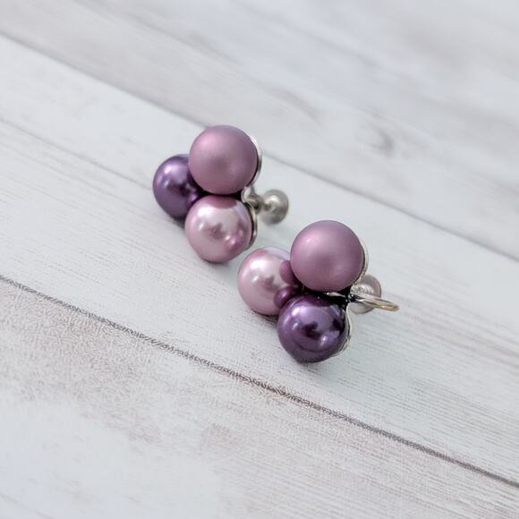 Vintage Screw Back Earrings Shades of Purple Trio Retro Statement Classy - Picture 3 of 6